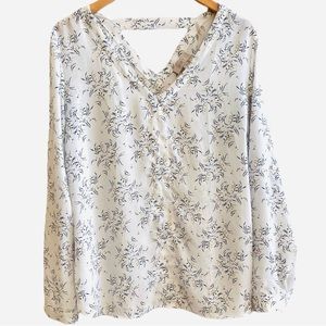 Loft floral print blouse v-neck cut-out back flowy boho career size large